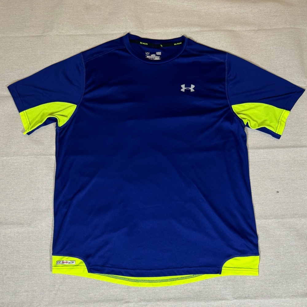 UNDER ARMOUR Athletic Tee -Navy and Neon Greed LG